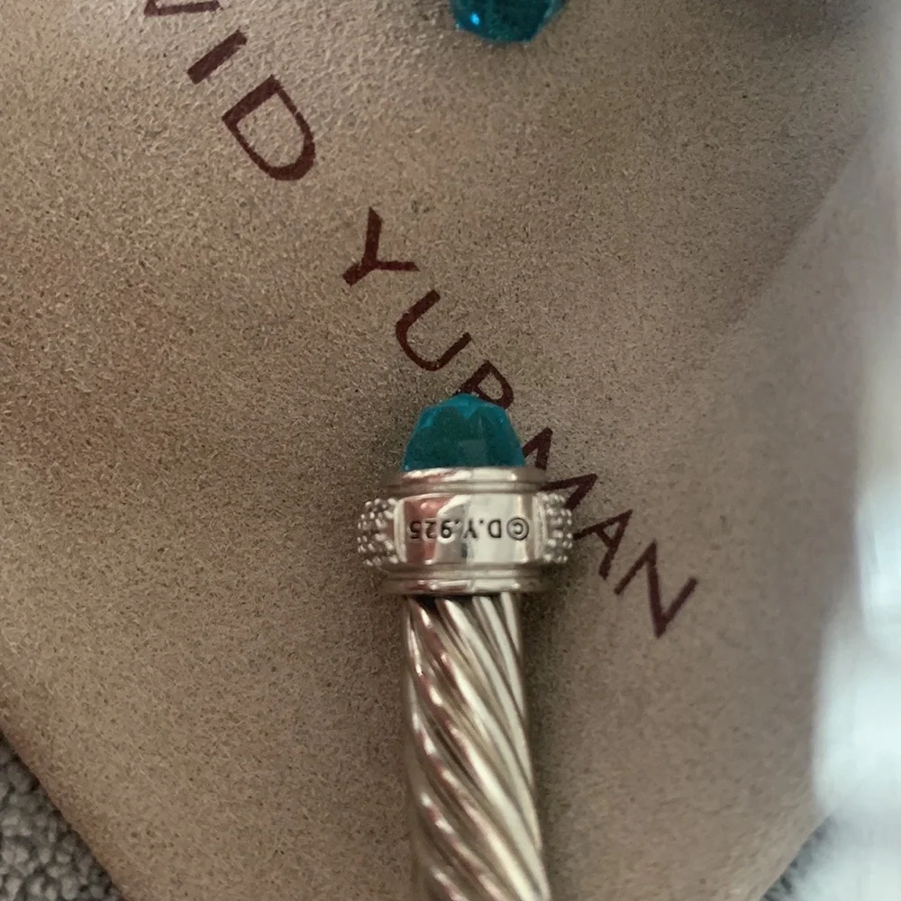 David Yurman Silver Cable Bracelet with Blue Topaz Terminals - Picture 5 of 10